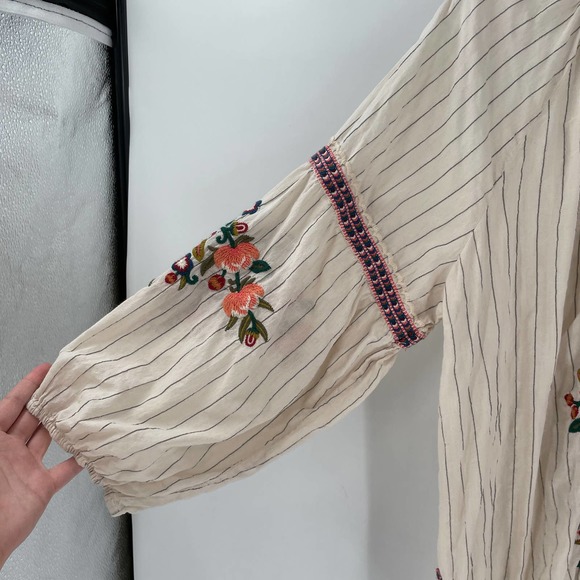 Johnny Was Juliene Embroidered Stripe Peasant Top Beige - Picture 5 of 9